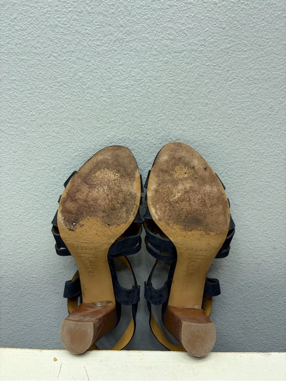 Sezane Blue Nubuck Slingback Heeled Sandals Size 40